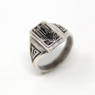 Vintage Class Ring - Retro Sterling Silver Lancaster Twp Jr High - Dated 1960 Size 8 1/4 Black Enamel Letter "L" Pennsylvania School Jewelry