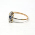 Antique Edwardian Ring - Vintage 18k Gold & Platinum Old European Cut Diamonds Genuine Blue Sapphire - 1910s Size 10.5 Fine Jewelry Report