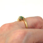 Emerald & Diamond Ring - Estate 10k Yellow Gold Round Green Gem Bypass Statement - Modern Circa 2000s Gemstone Size 6 1/4 Fine Jewelry