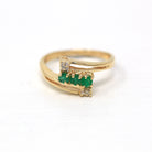 Emerald & Diamond Ring - Estate 10k Yellow Gold Round Green Gem Bypass Statement - Modern Circa 2000s Gemstone Size 6 1/4 Fine Jewelry