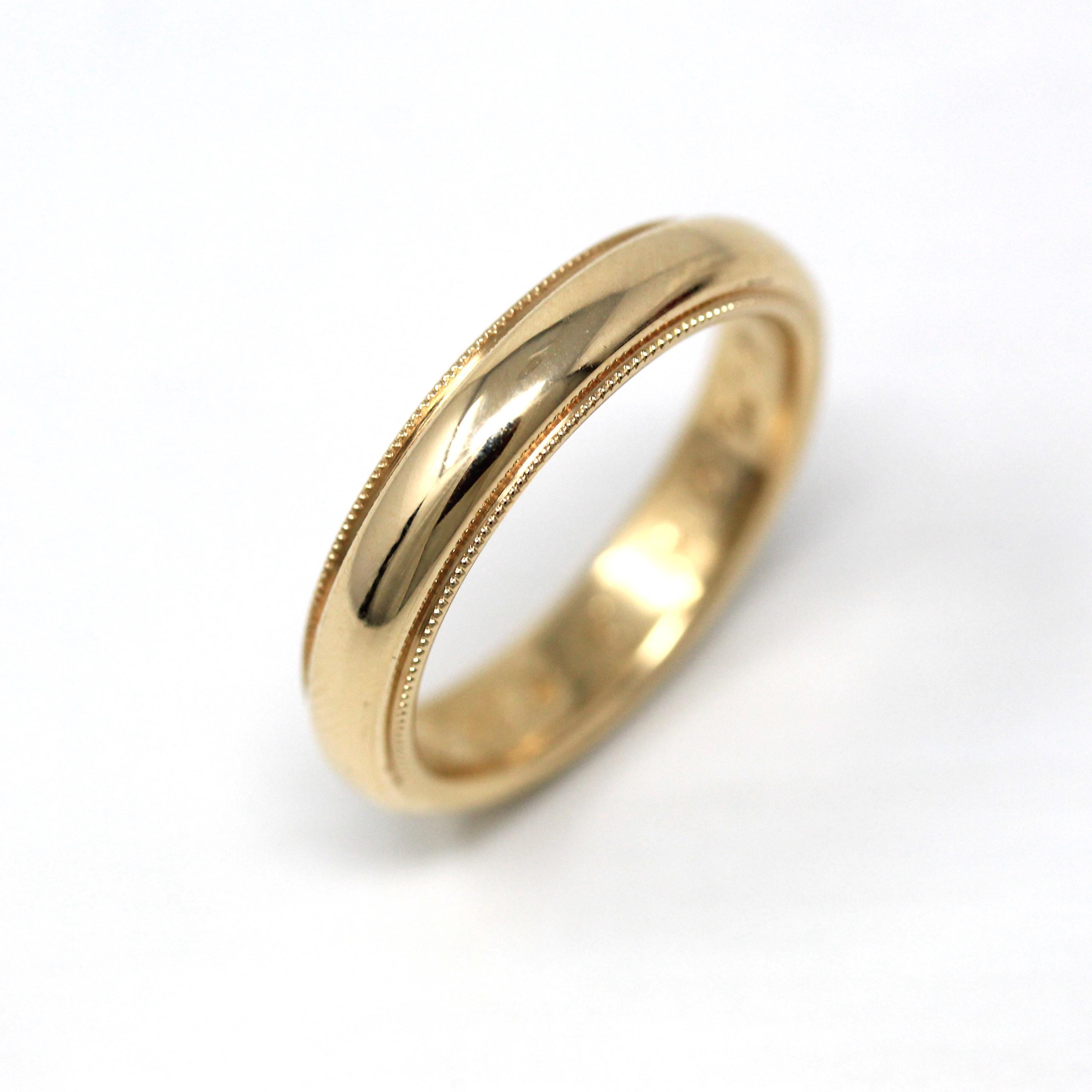 Dated 1964 Band - Retro 14k Yellow Gold Engraved "M.A.A. to R.J.G. 9-24-64" Ring - Vintage Size 10 Statement Fine Milgrain Wedding Jewelry