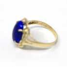 Lapis Lazuli Ring - Estate 14k Yellow Gold Genuine Cabochon Cut 3.76 CT Blue Gold Gem - 1990s Size 7 1/4 Statement Fine Open Metal Jewelry