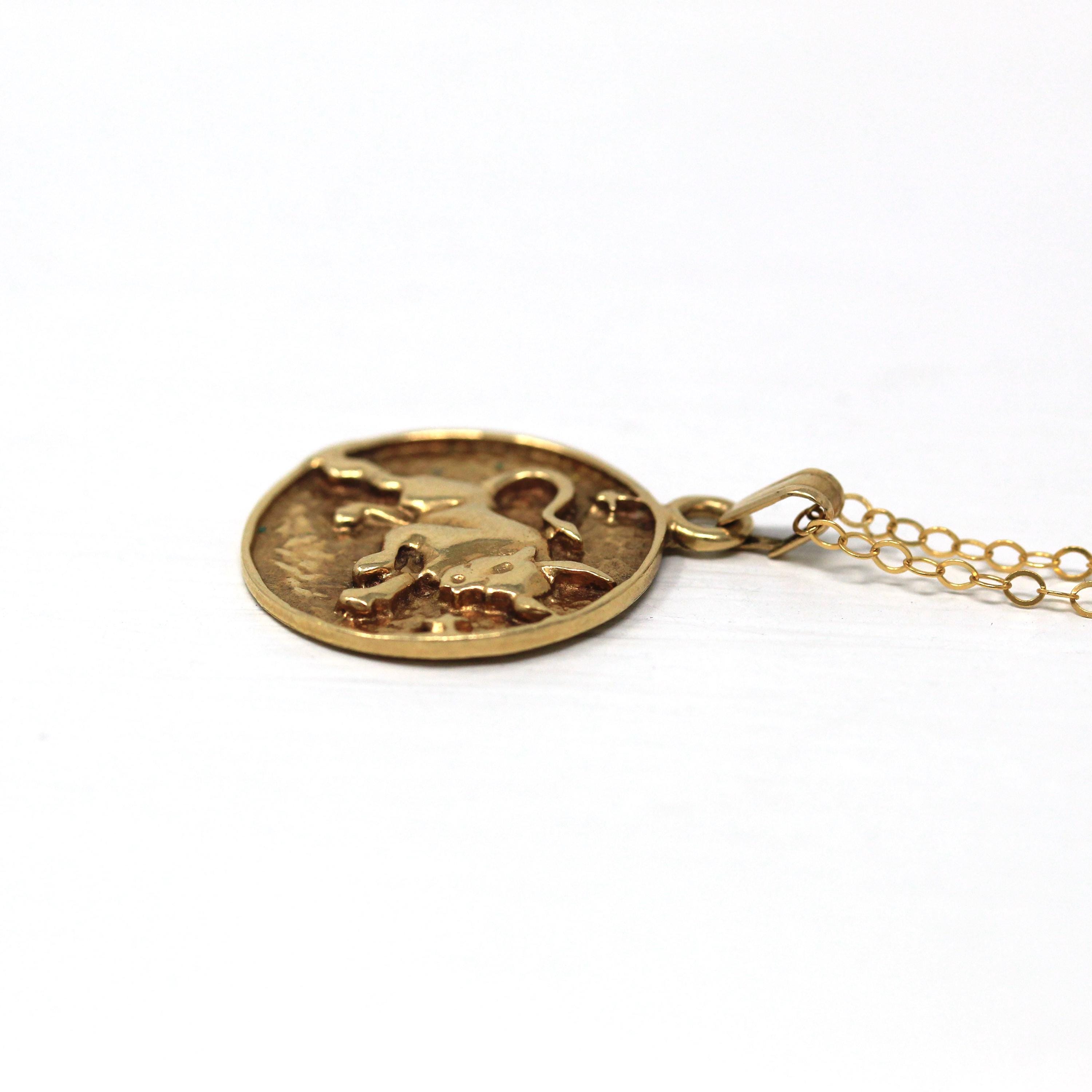 Vintage Taurus Charm - Retro 14k Yellow Gold Bull Astrological Sign Necklace Pendant - Circa 1970s Zodiac Celestial Earth Element Jewelry