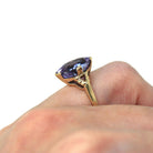 Violet Stone Ring - Retro 10k Yellow Gold Purple Blue Faceted Glass Stone - Vintage Circa 1940s Era Size 5 Statement Fine 40s Jewelry