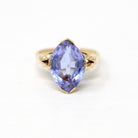 Violet Stone Ring - Retro 10k Yellow Gold Purple Blue Faceted Glass Stone - Vintage Circa 1940s Era Size 5 Statement Fine 40s Jewelry