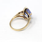 Violet Stone Ring - Retro 10k Yellow Gold Purple Blue Faceted Glass Stone - Vintage Circa 1940s Era Size 5 Statement Fine 40s Jewelry