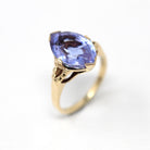 Violet Stone Ring - Retro 10k Yellow Gold Purple Blue Faceted Glass Stone - Vintage Circa 1940s Era Size 5 Statement Fine 40s Jewelry