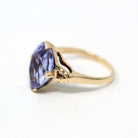 Violet Stone Ring - Retro 10k Yellow Gold Purple Blue Faceted Glass Stone - Vintage Circa 1940s Era Size 5 Statement Fine 40s Jewelry