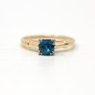 Genuine Blue Zircon Ring - Retro 14k 18k Yellow White Gold Round .63 CT Gemstone - Vintage Circa 1940s Era Size 5 1/4 Solitaire Fine Jewelry