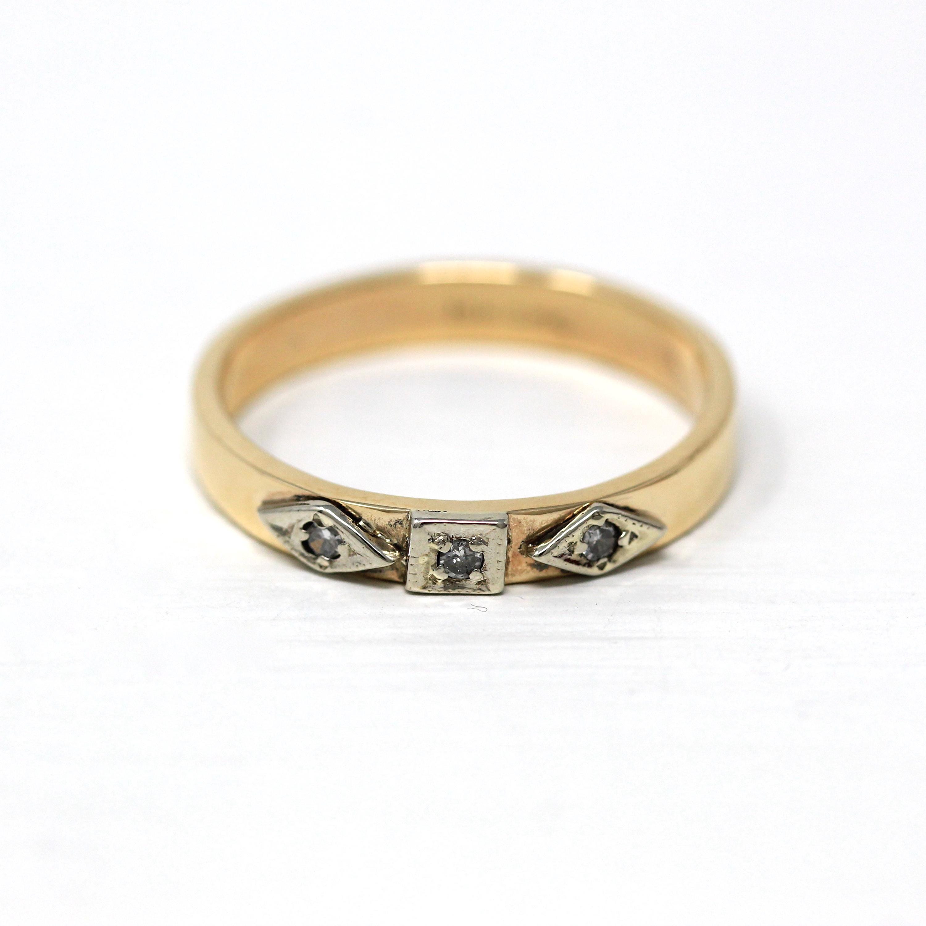 Genuine Diamond Band - Retro 10k Yellow Gold .06 CTW Gemstones Ring - Vintage Circa 1960s Era Size 11 Men's Unisex Wedding Fine 60s Jewelry