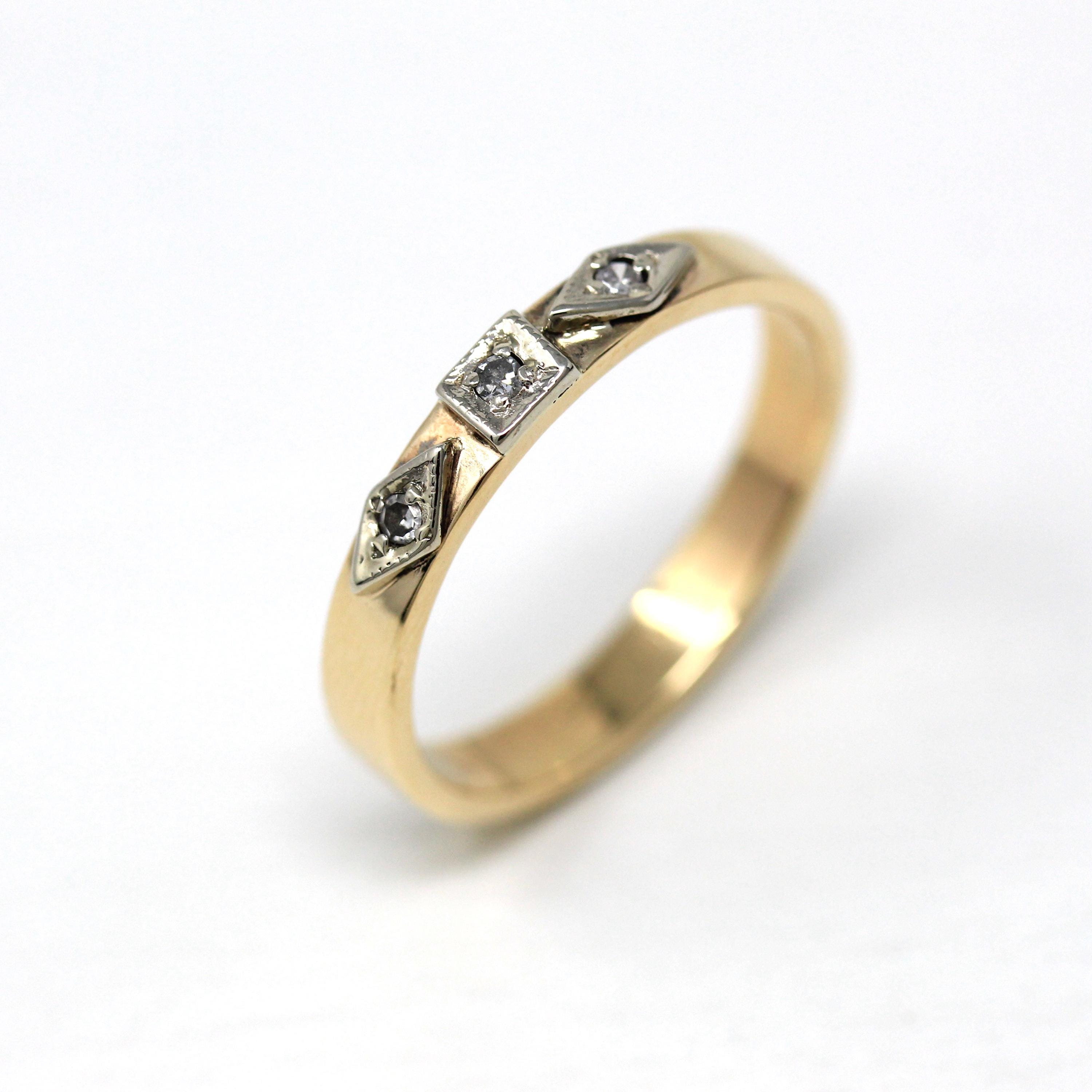 Genuine Diamond Band - Retro 10k Yellow Gold .06 CTW Gemstones Ring - Vintage Circa 1960s Era Size 11 Men's Unisex Wedding Fine 60s Jewelry