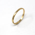 Vintage Wedding Band - Art Deco Era 14k Yellow Gold Decorative 1.75 mm Ring - Dated 1937 Size 6 1/2 Eternity Floral Fine Stacking Jewelry