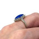 Mid Century Ring - Vintage 10k White Gold Genuine Blue Chalcedony Gemstone Statement - Circa 1950s Size 6 3/4 Marquise Gem Fine Jewelry