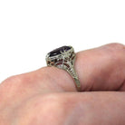 Vintage Amethyst Ring - Art Deco 14k White Gold 1.13 CT Gemstone Flower Filigree - Circa 1930s Era Size 6 3/4 February Fine 30s Jewelry