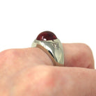 Created Ruby Ring - Mid Century 10k White Gold 7.68 ct Cabochon Cut Pink Stone - Vintage Circa 1950s Era Diamonds Fine Unisex Jewelry