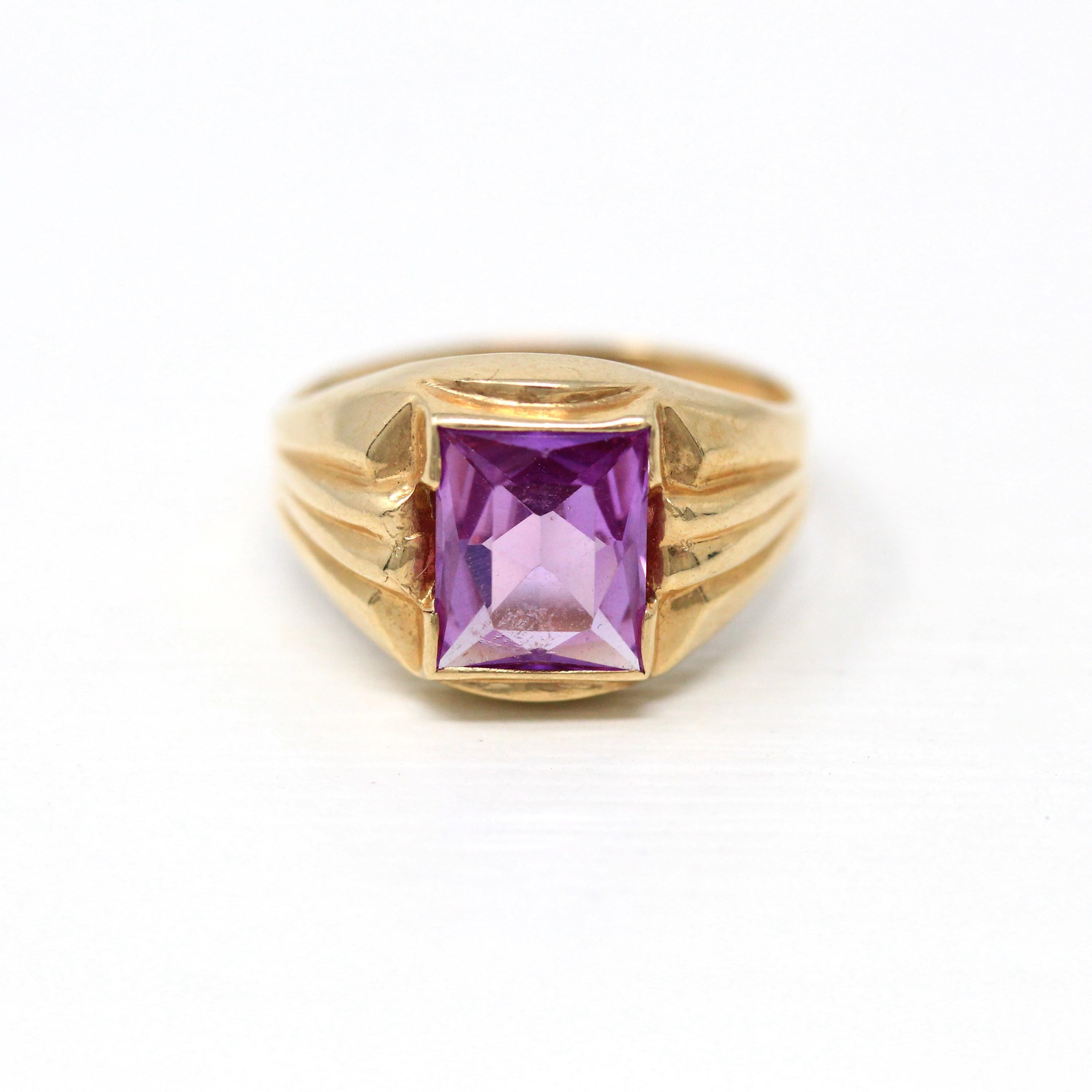 NOSCreated Pink Sapphire Ring - Retro 10k Yellow Gold Faceted 1.76 CT Stone - Vintage Circa 1960s Size 5 1/4 New Old Stock Statement Jewelry