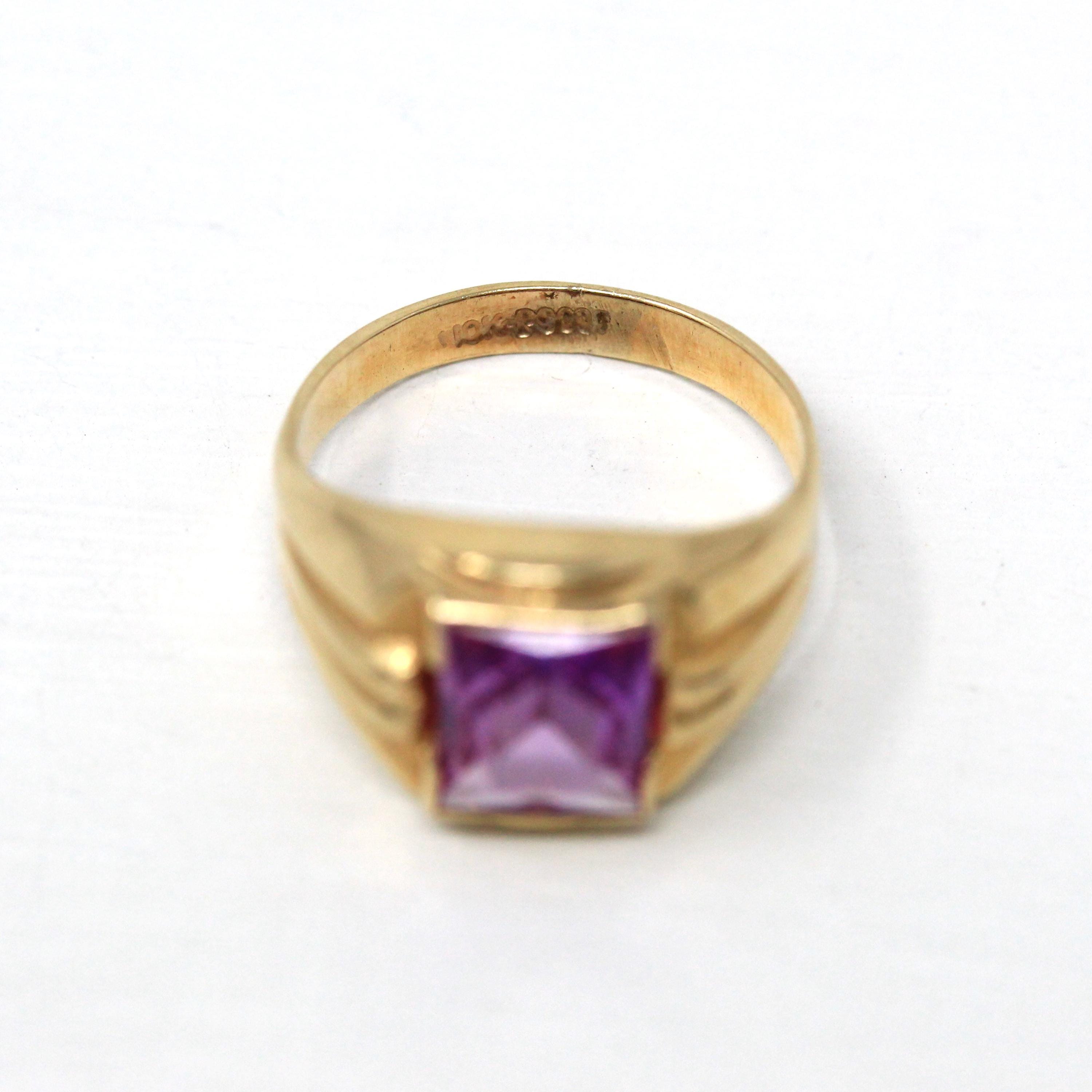 NOSCreated Pink Sapphire Ring - Retro 10k Yellow Gold Faceted 1.76 CT Stone - Vintage Circa 1960s Size 5 1/4 New Old Stock Statement Jewelry