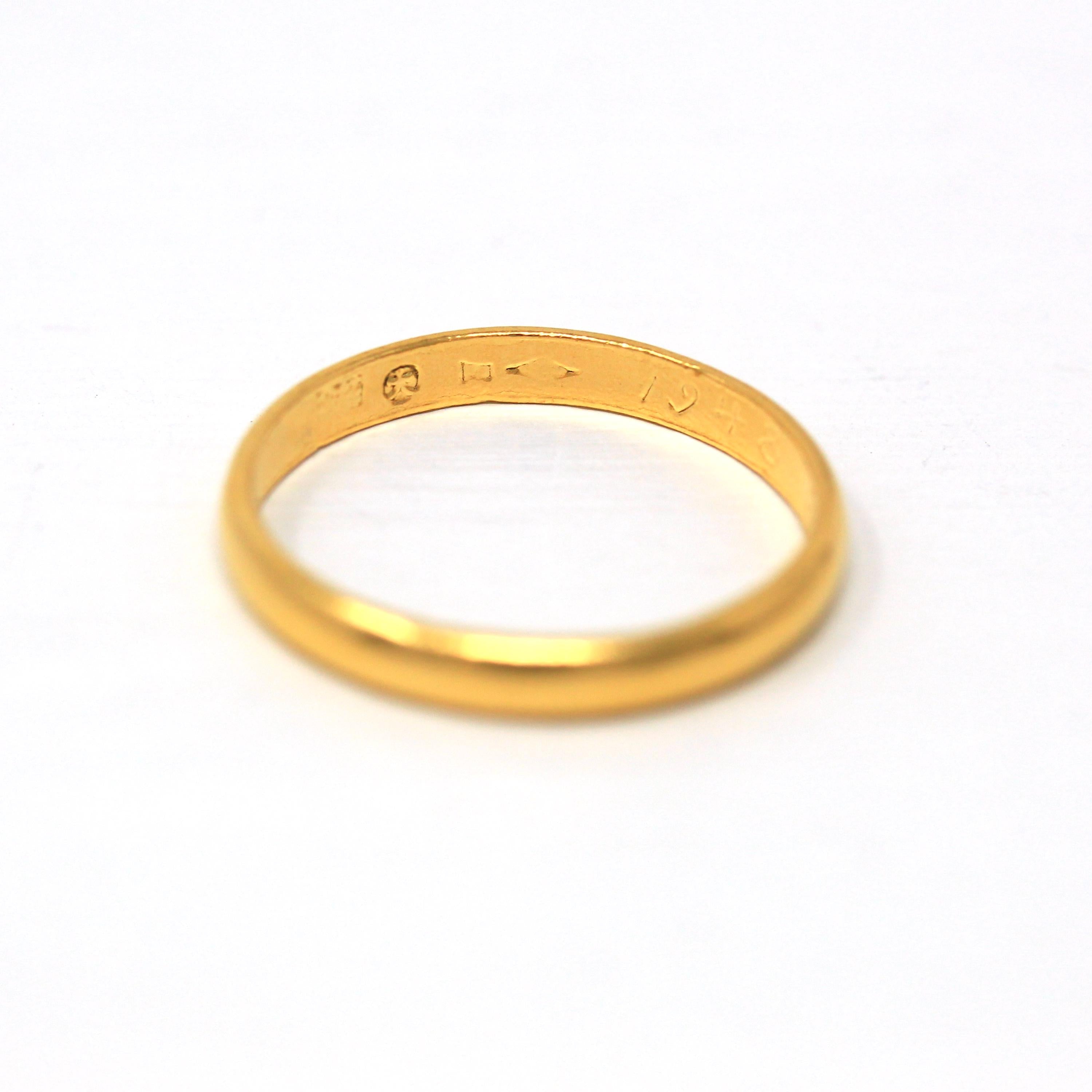 Vintage 24k Gold Band - Retro Dated High Karat Yellow Gold Unadorned Ring - Vintage 1940s Era Size 9 1/4 Unisex Wedding Fine 3 mm Jewelry