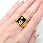 Letter "B" Ring - Retro 10k Yellow Gold Diamond & Onyx Old English Initial - Vintage Circa 1960s Size 10 Statement New Old Stock Jewelry