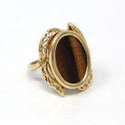 Tiger's Eye Ring - Retro 10k Yellow Gold Genuine Brown Gemstone Statement - Vintage Circa 1970s Era Size 5 1/2 New Old Stock Fine Jewelry