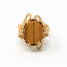 Tiger's Eye Ring - Retro 10k Yellow Gold Genuine Brown Gemstone Statement - Vintage Circa 1970s Era Size 6 3/4 New Old Stock Fine Jewelry