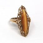 Tiger's Eye Ring - Retro 10k Yellow Gold Genuine Chatoyant Gemstone Statement - Vintage Circa 1970s Era Size 6 1/2 New Old Stock Jewelry