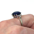 Created Spinel Ring - Vintage Mid Century 10k White Gold Round Cut 7.35 Ct Blue & White Stone Statement - Circa 1950s Size 6 Fine Jewelry