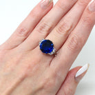 Created Spinel Ring - Vintage Mid Century 10k White Gold Round Cut 7.35 Ct Blue & White Stone Statement - Circa 1950s Size 6 Fine Jewelry