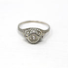 Vintage Diamond Ring - Art Deco Era 18k White Gold .05 Ctw Filigree Engagement - Antique Circa 1920s Size 4 Promise 20s Fine Jewelry