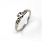 Mid Century Diamond Ring - Vintage 18k White Gold Round .38 CTW Genuine Diamond Gemstones - Circa 1950s Size 9 1/4 Engagement Fine Jewelry