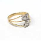 Letter "F" Ring - Estate 14k Yellow & White Gold Initial Monogram Diamonds - Modern Circa 1990s Era Size 6 1/2 Statement 90s Jewelry