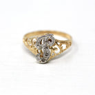 Letter "P" Ring - Estate 14k Yellow & White Gold Initial Monogram Diamonds - Modern Circa 1990s Era Size 6 Filigree 90s Jewelry