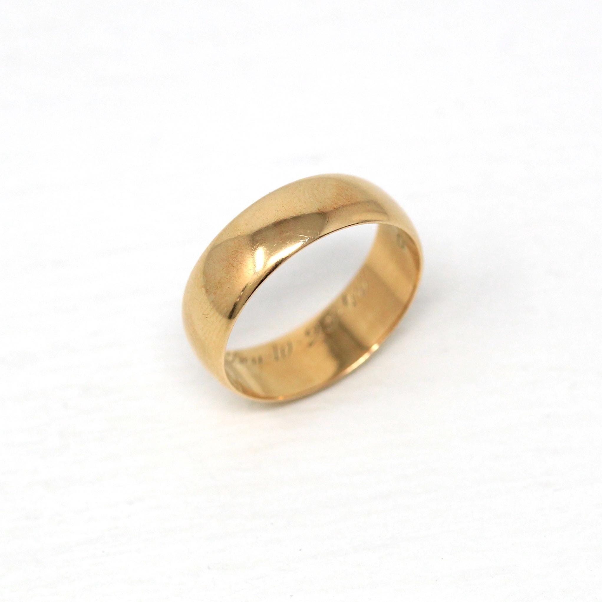 Vintage Wedding Band - Retro 14k Yellow Gold Unadorned Wide 6 mm Ring - Vintage Dated 1948 Size 7.5 Unisex Wedding Statement Jewelry