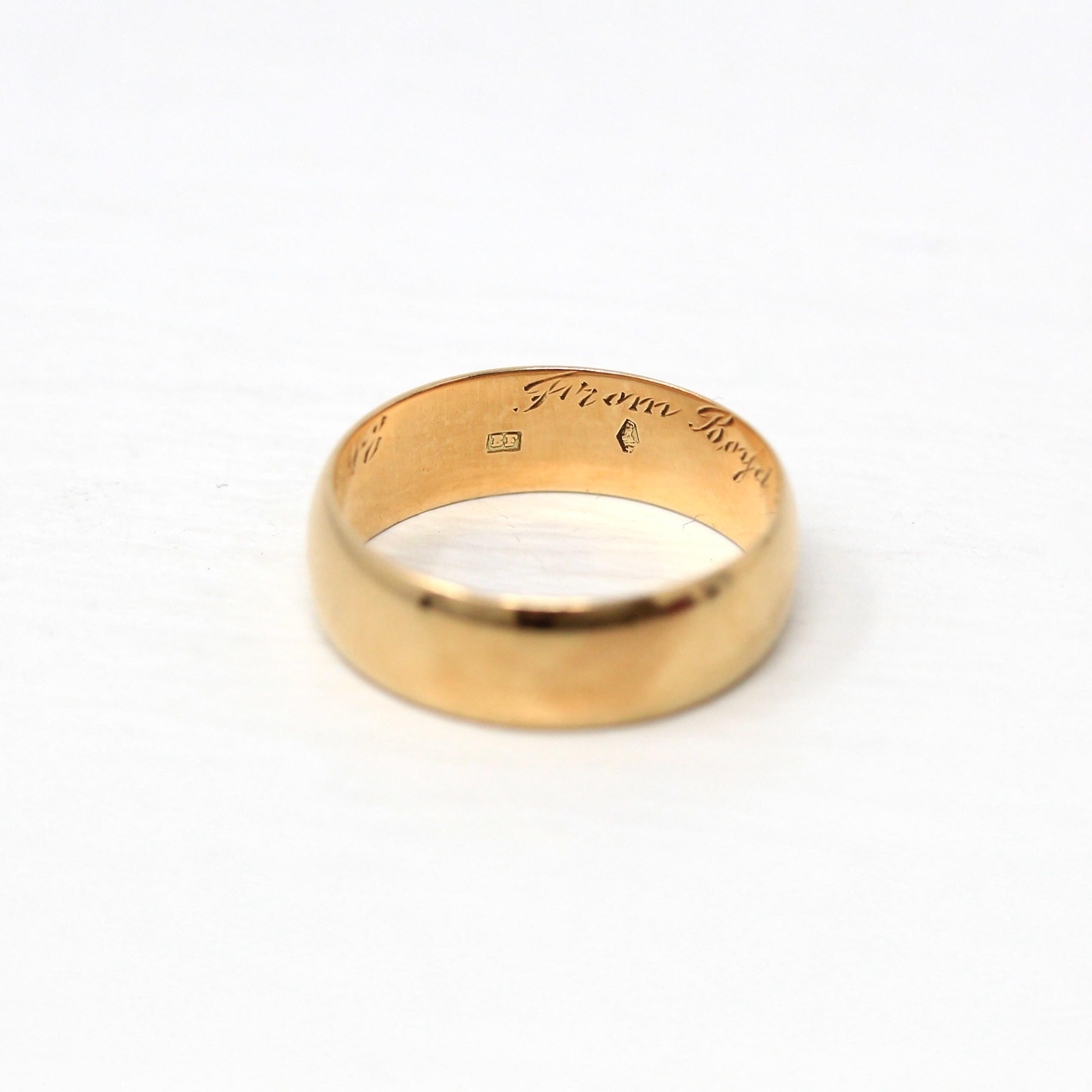 Vintage Wedding Band - Retro 14k Yellow Gold Unadorned Wide 6 mm Ring - Vintage Dated 1948 Size 7.5 Unisex Wedding Statement Jewelry