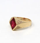 Created Ruby Ring - Retro 10k Yellow Gold Cut Red Stone Chunky Men's - Vintage Circa 1960s Era Size 10 New Old Stock Jewelry