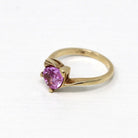 Created Pink Sapphire Ring - Retro 10k Yellow Gold Faceted Heart Cut Stone - Vintage Circa 1960s Size 4 3/4 New Old Stock Romantic Jewelry