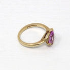 Created Pink Sapphire Ring - Retro 10k Yellow Gold Faceted Heart Cut Stone - Vintage Circa 1960s Size 4 3/4 New Old Stock Romantic Jewelry