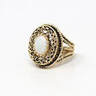 Vintage Opal Ring - Retro 10k Yellow Gold Genuine Oval Gemstone Statement Filigree - Vintage 1970s Size 5 1/4 New Old Stock Fine Jewelry