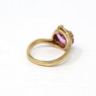 Created Pink Sapphire Ring - Retro 10k Yellow Gold Faceted 2.88 CT Stone - Vintage Circa 1960s Size 6 1/4 New Old Stock Statement Jewelry