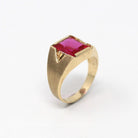 Created Ruby Ring - Retro 10k Yellow Gold Faceted 6.70 ct Rectangular Stone - Vintage Circa 1960s Size 7 New Old Stock Statement Jewelry