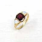 Garnet & Opal Ring - Edwardian 18k Yellow Gold Genuine Gemstones - Antique Circa 1900s Era Size 4 1/2 October Birthstone Fine Jewelry