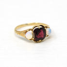 Garnet & Opal Ring - Edwardian 18k Yellow Gold Genuine Gemstones - Antique Circa 1900s Era Size 4 1/2 October Birthstone Fine Jewelry