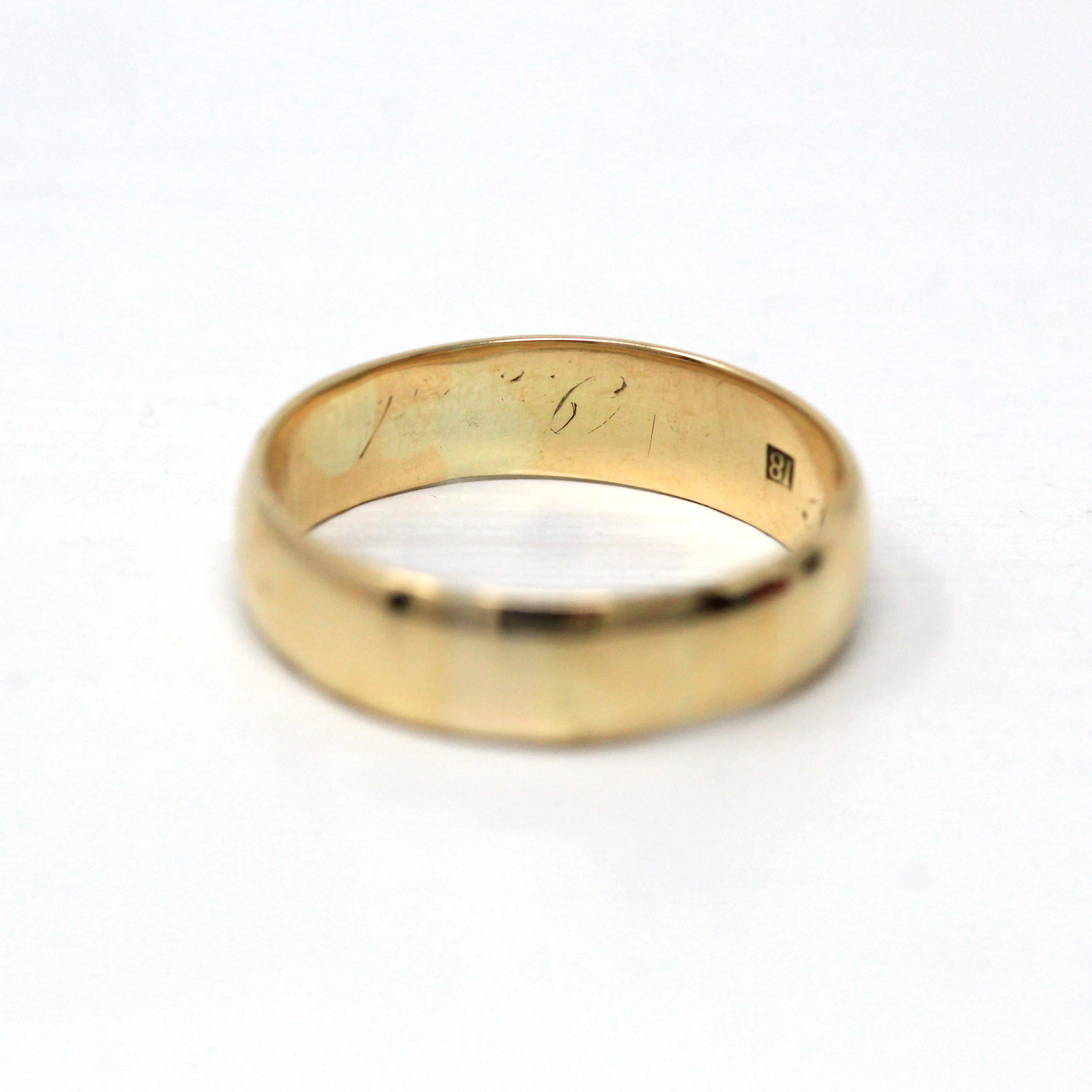 Dated 1867 Band - Victorian 18k Yellow Gold Engraved "Amelia to William 1867" Ring - Antique Size 7 3/4 Unisex Wedding Fine Vintage Jewelry