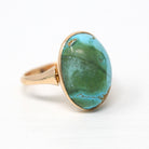 Antique Turquoise Ring - Vintage Edwardian 10k Rose Gold Genuine Blue Green Gem Oval Cabochon Statement - Size 4 3/4 Circa 1900 Fine Jewelry