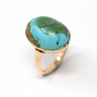 Antique Turquoise Ring - Vintage Edwardian 10k Rose Gold Genuine Blue Green Gem Oval Cabochon Statement - Size 4 3/4 Circa 1900 Fine Jewelry