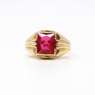 Created Ruby Ring - Retro 10k Yellow Gold Faceted 2.05 ct Rectangular Stone - Vintage Circa 1960s Size 5 3/4 New Old Stock Statement Jewelry