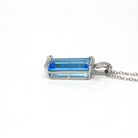 Swiss Blue Topaz Pendant - Estate 14k White Gold Rectangular Faceted 5.86 CT Blue Gem - Modern Circa 2000s Era Diamond Necklace Fine Jewelry