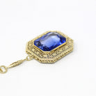 Art Deco Necklace - Vintage 14k Yellow Gold 10.91 CT Created Sapphire Statement - Circa 1930s Era Flower Filigree September Fine 30s Jewelry