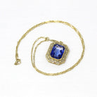 Art Deco Necklace - Vintage 14k Yellow Gold 10.91 CT Created Sapphire Statement - Circa 1930s Era Flower Filigree September Fine 30s Jewelry