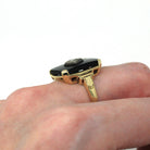 Genuine Onyx Ring - Retro 10k Yellow Gold Black Emerald Cut Gemstone - Vintage Circa 1940s Era Size 7 Diamond Gem Statement Fine Jewelry